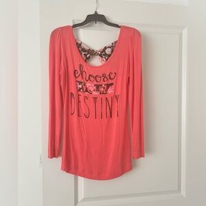 Brand New Sugar High Women’s Pink Graphic Cut Out Blouse with Tie Front,Size S.